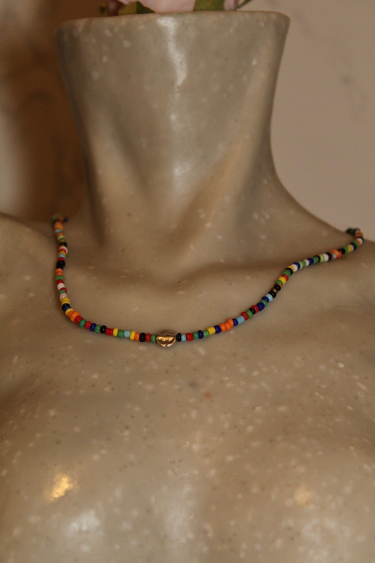 Rainbow Beaded Necklace with Silver Accent