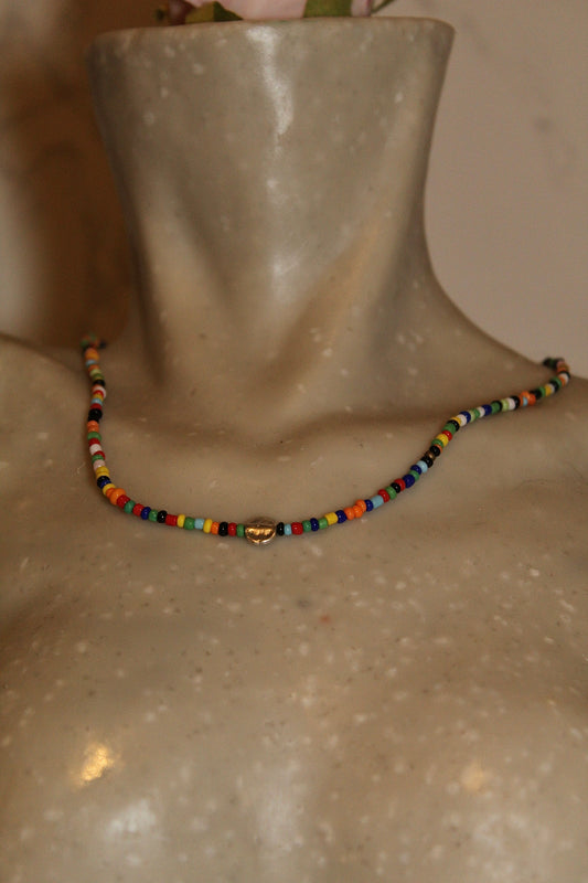 Rainbow Beaded Necklace with Silver Accent