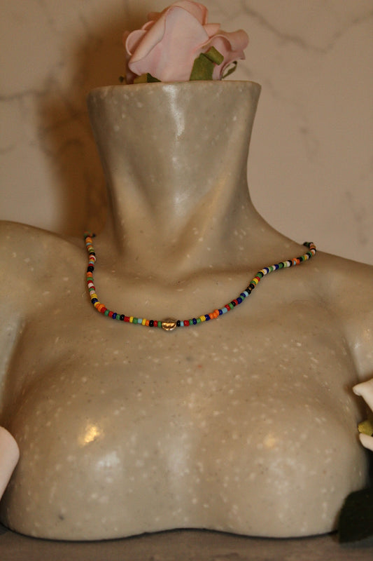 Rainbow Beaded Necklace with Silver Accent